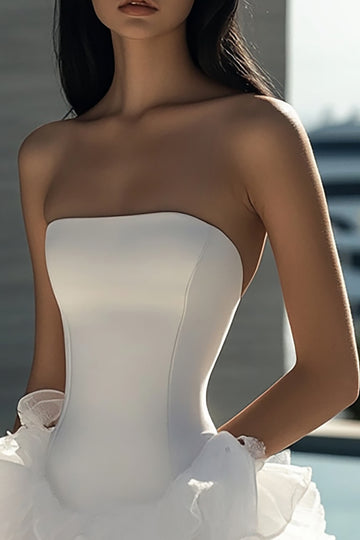 Stylish A Line Strapless White Graduation Dress